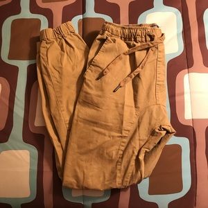 Tan joggers with cinch